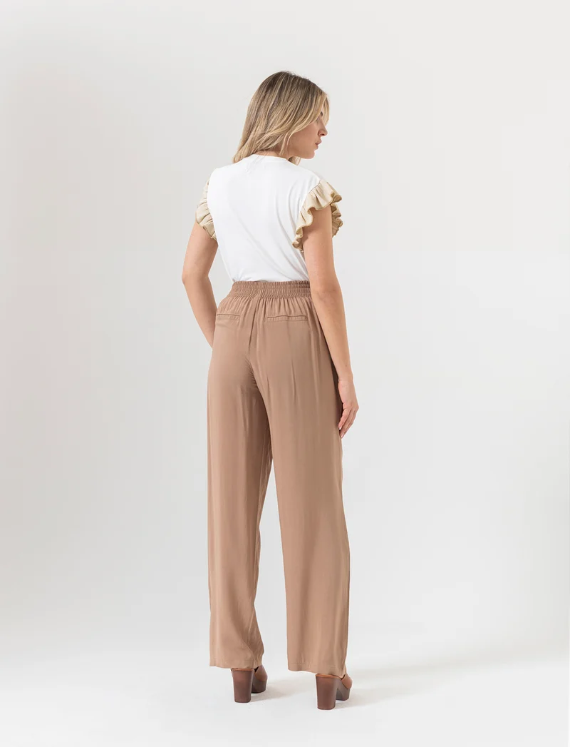 Pantalone con fusciacca in vita da donna - Caramello