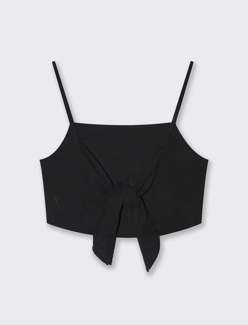 Top con chiusura a fiocco da donna - Nero
