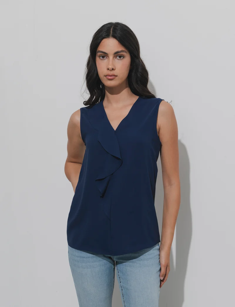 Top con rouches sul davanti - Blu