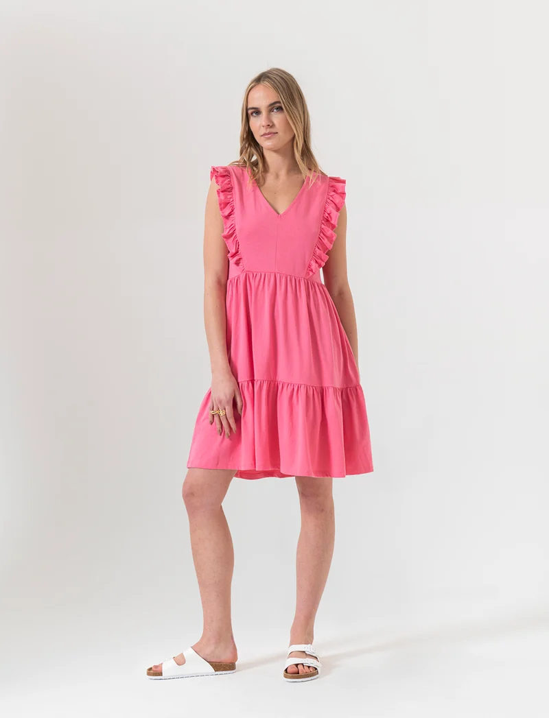 Vestito corto con rouches da donna - Geranio