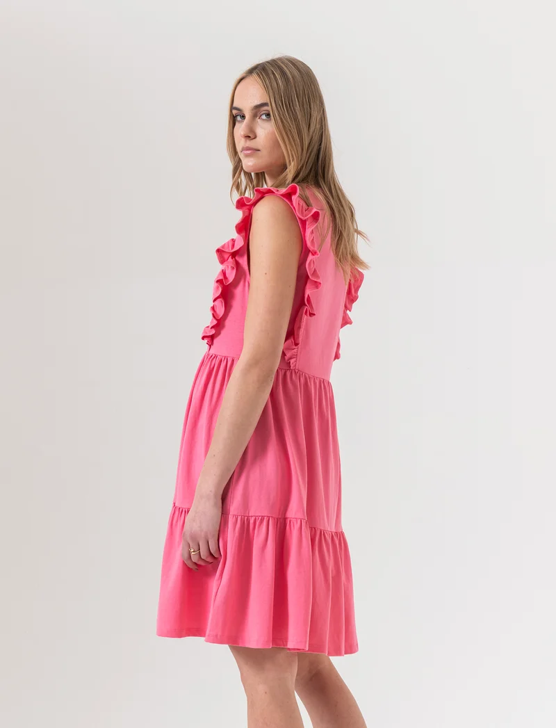 Vestito corto con rouches da donna - Geranio