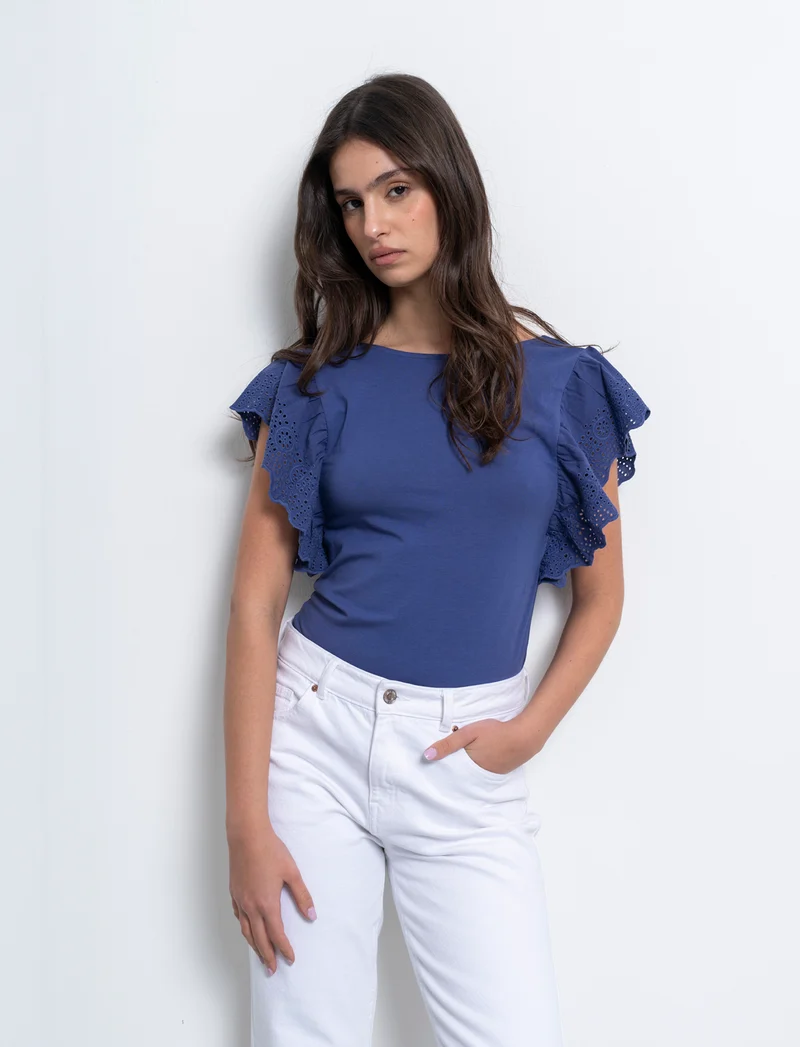 T-shirt con rouches da donna - Mirtillo