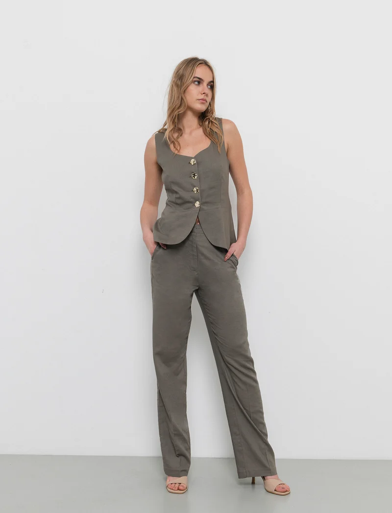 Pantalone gamba dritta da donna - Verde salvia