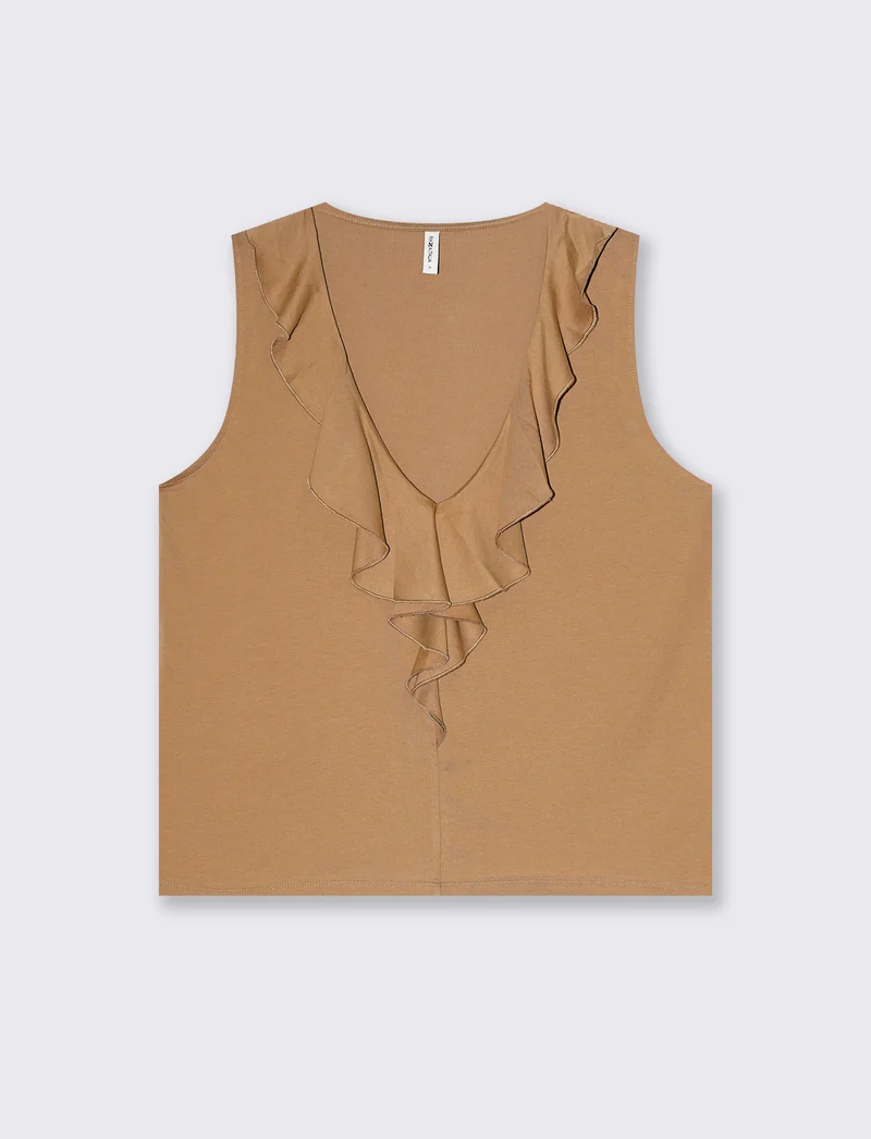 T-shirt con rouches da donna - Caramello