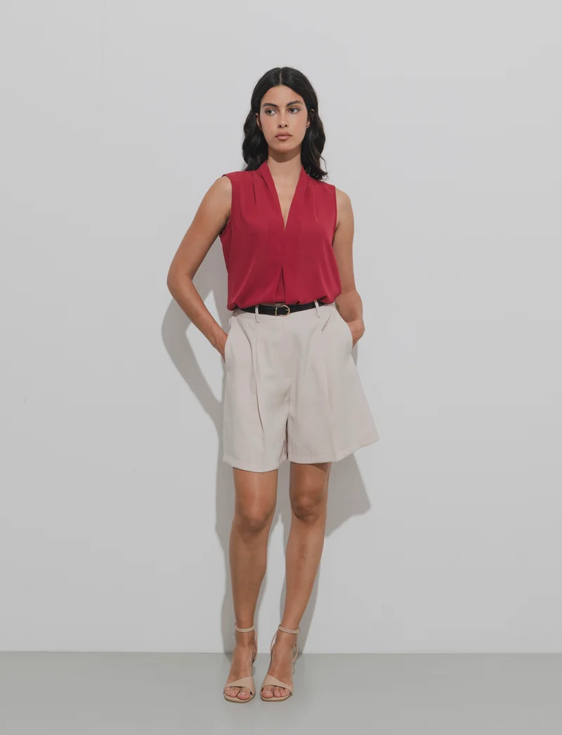 Top con scollo a V - Rosso india