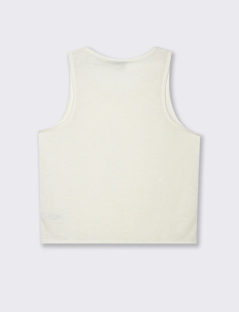 Canotta cropped in tessuto slub da uomo - Beige ecru