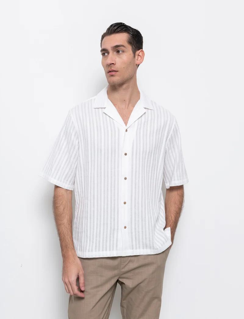 Camicia fantasia jacquard effetto ricamo da uomo - Bianco