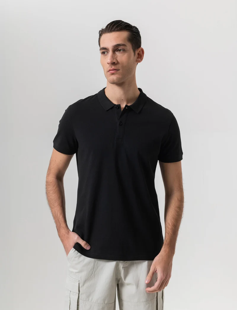Polo basica in piquet da uomo - Nero