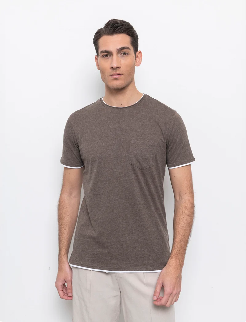 T-shirt effetto melange con tasca da uomo - Moro
