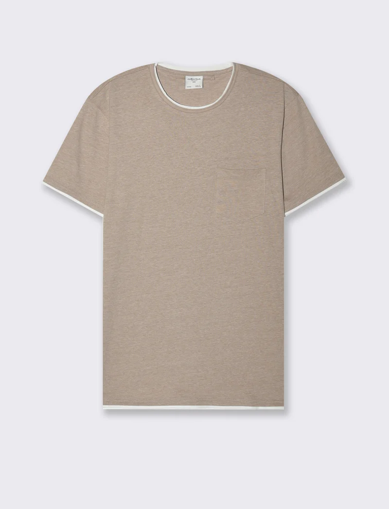 T-shirt effetto melange con tasca da uomo - Beige