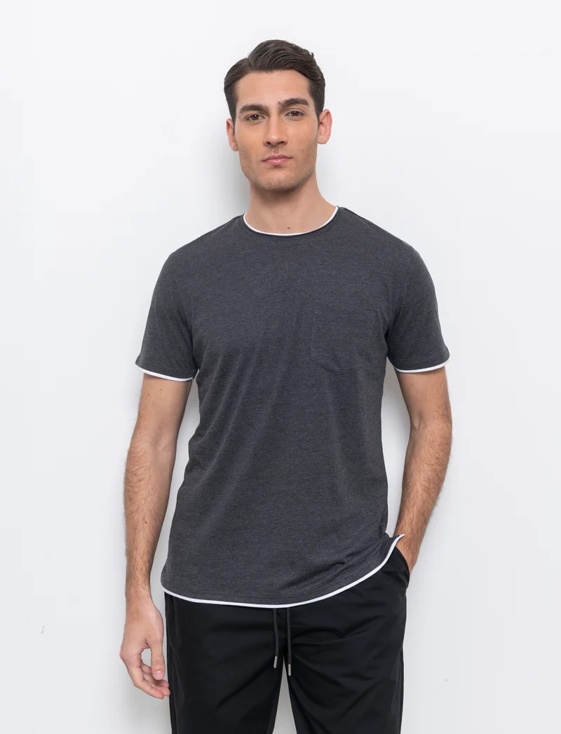 T-shirt effetto melange con tasca da uomo - Nero