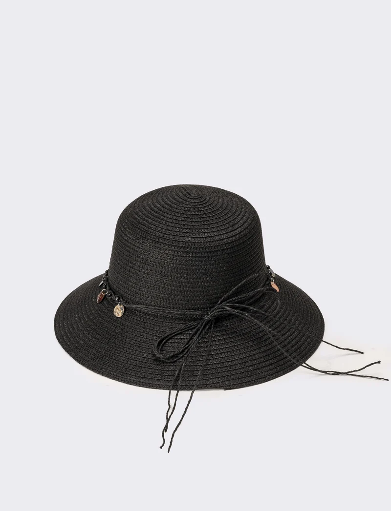 Cappello donna pescatore con medagline madreperla - Nero