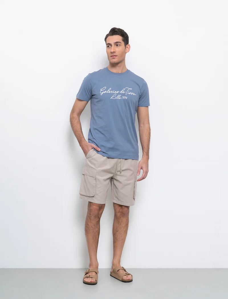 Bermuda cargo in misto lino da uomo - Beige
