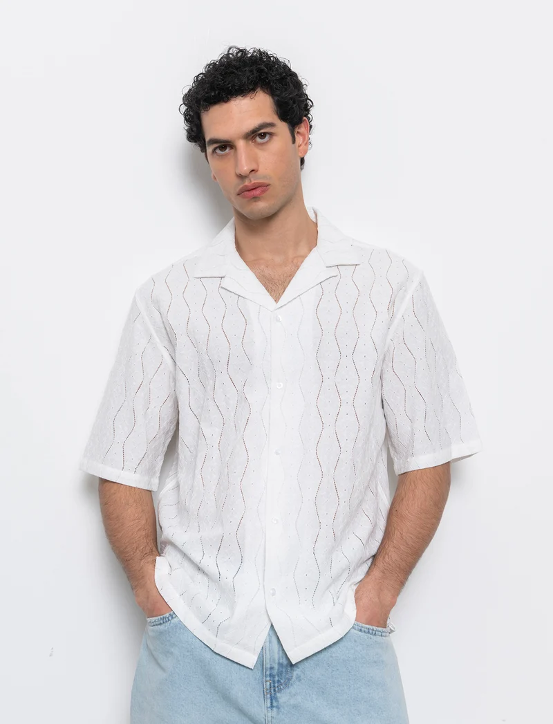 Camicia in tessuto a fantasia jacquard da uomo - Bianco
