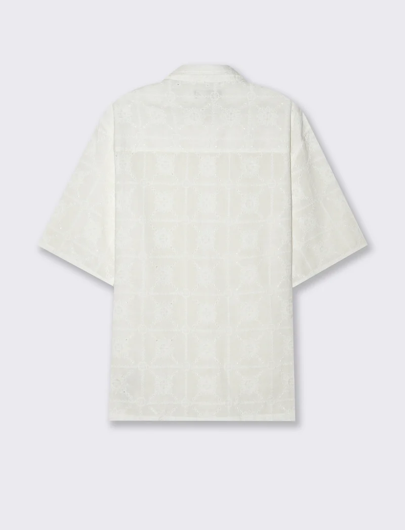 Camicia fantasia ricamata da uomo - Bianco