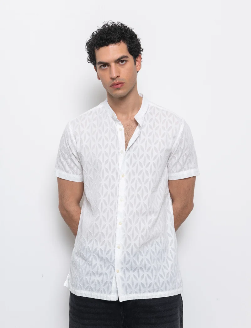 Camicia coreana fantasia jacquard da uomo - Bianco