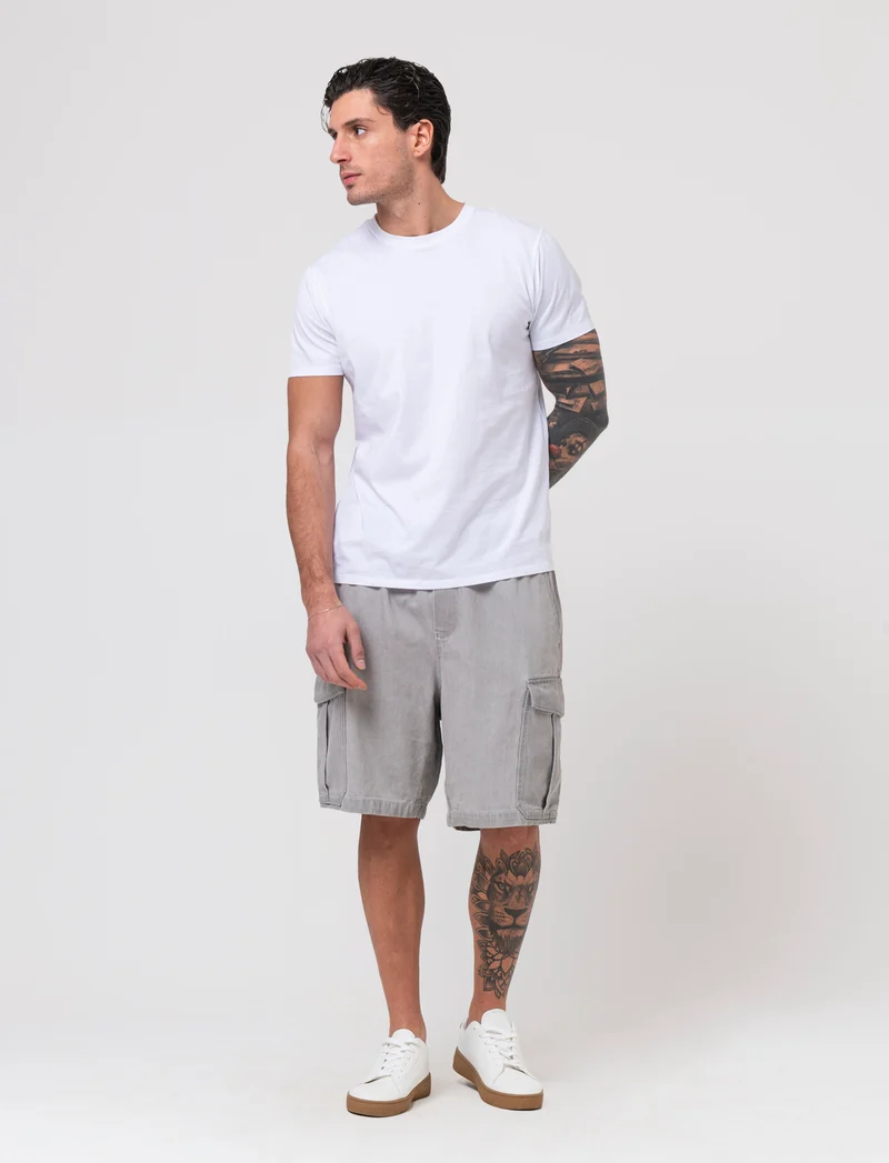 Bermuda cargo in denim da uomo - Grigio chiaro