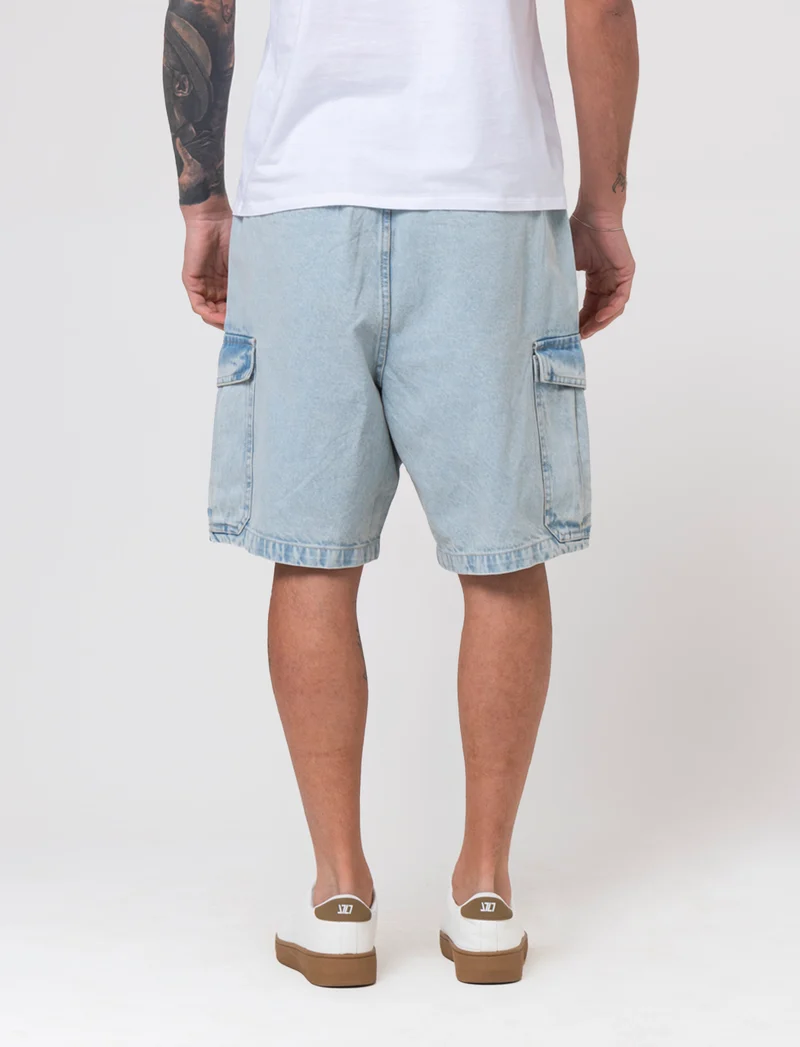 Bermuda cargo in denim da uomo - Denim chiaro