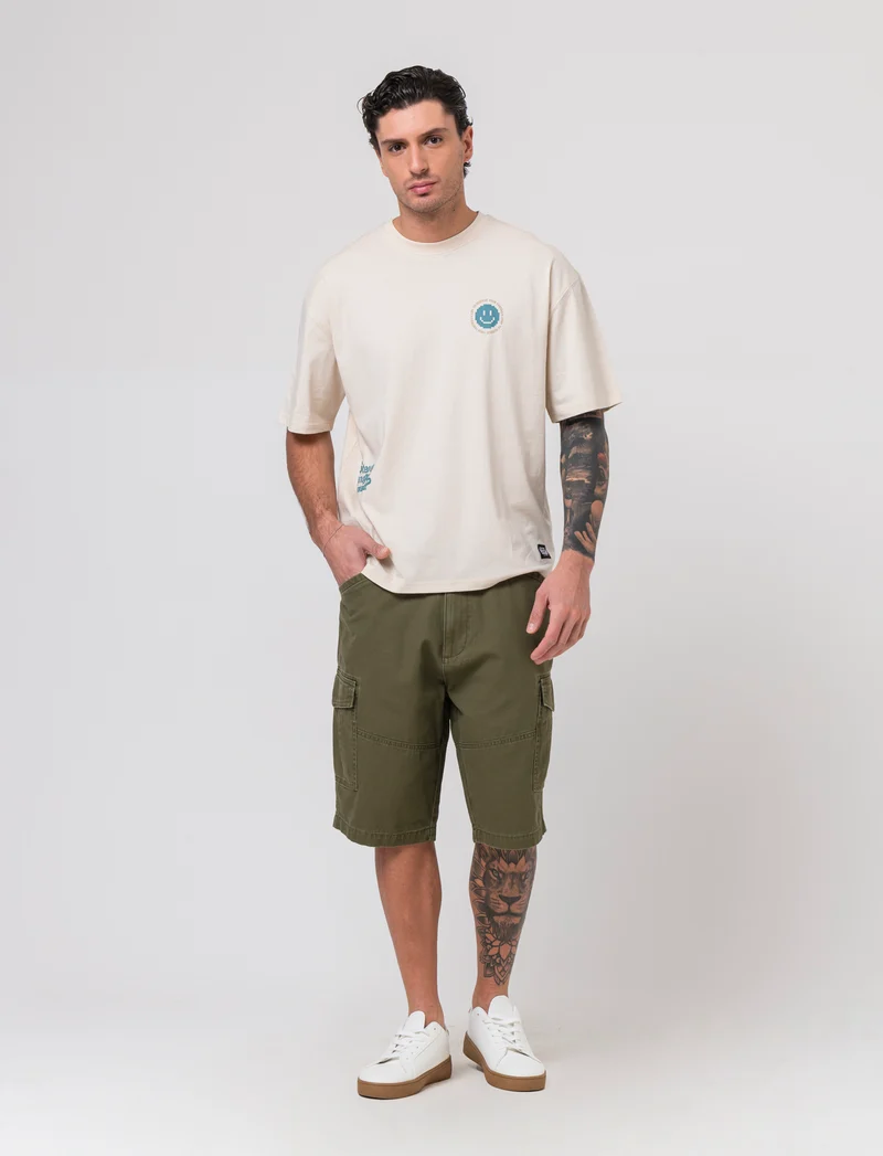 Bermuda cargo in tessuto canvas da uomo - Verde oliva