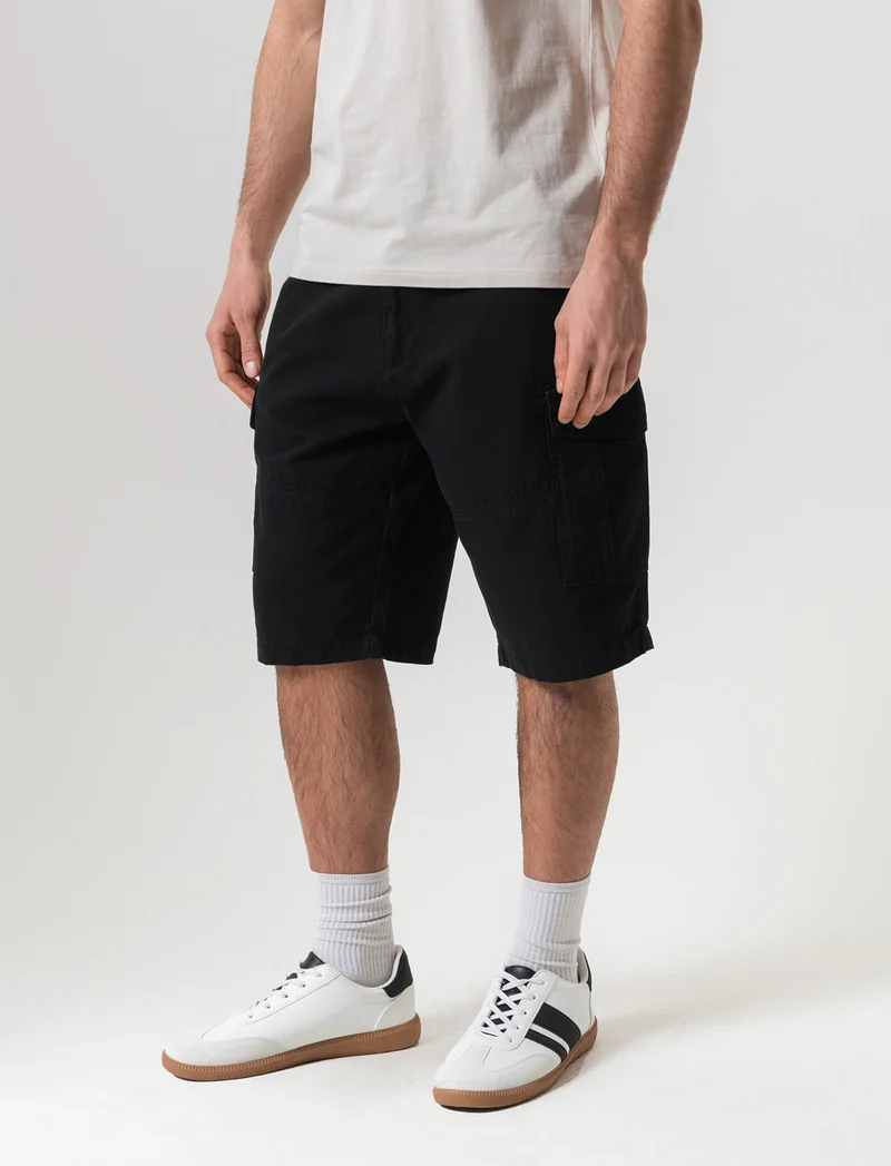 Bermuda cargo in tessuto canvas da uomo - Nero