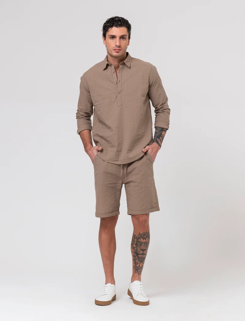 Bermuda jogger in seersucker da uomo - Grigio tortora