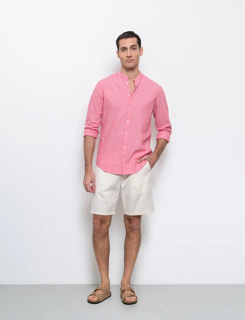Bermuda chino relaxed fit in misto lino da uomo - Beige ecru