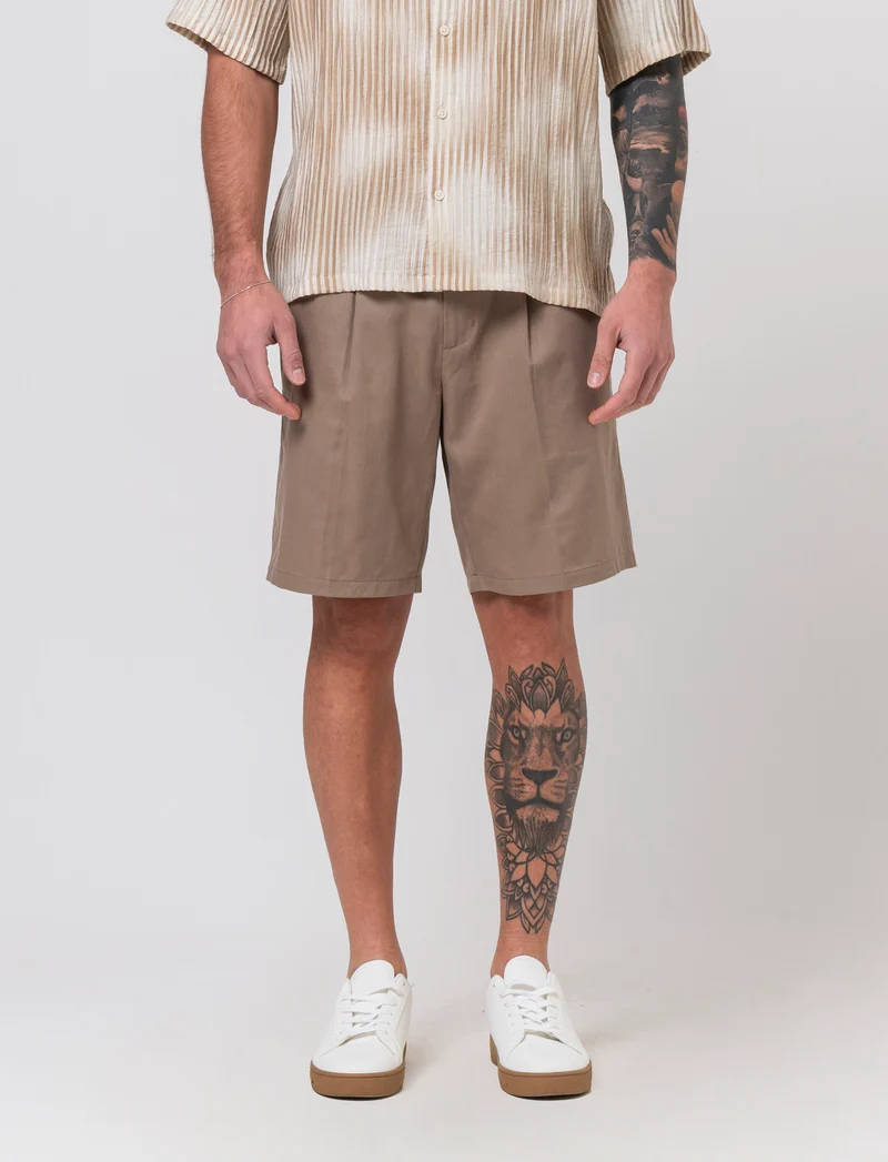 Bermuda chino relaxed fit in misto lino da uomo - Grigio tortora