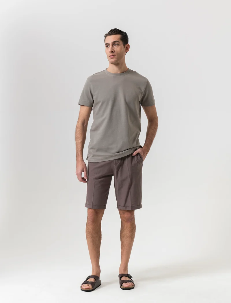 Bermuda vita jogger misto lino da uomo - Grigio fango