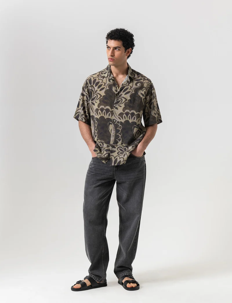 Camicia a fantasia in viscosa nylon da uomo - Moro