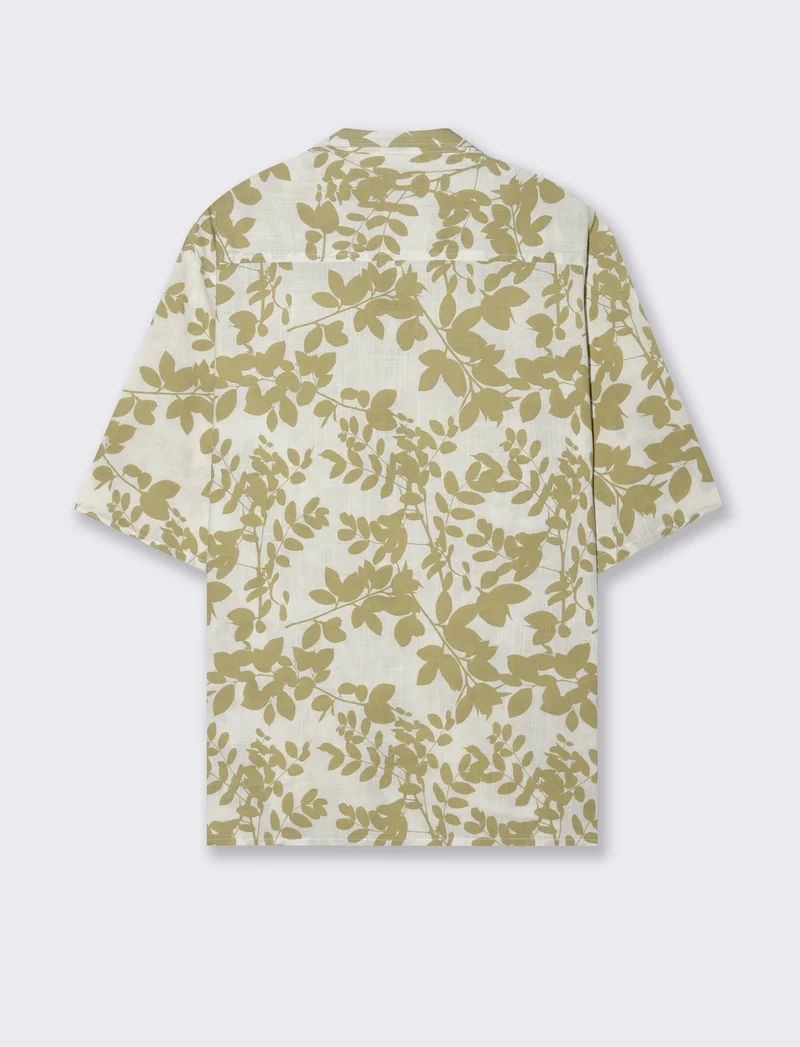 Camicia a fantasia in misto cotone slub da uomo - Bianco