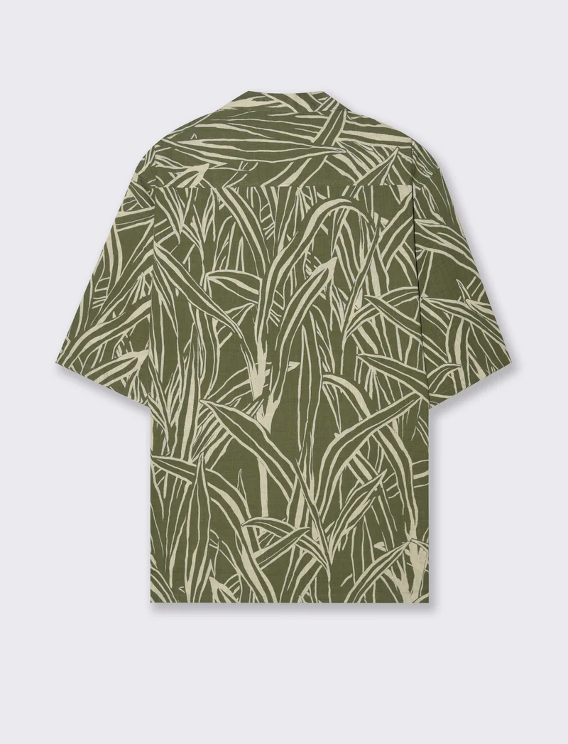 Camicia a fantasia in misto cotone slub da uomo - Verde