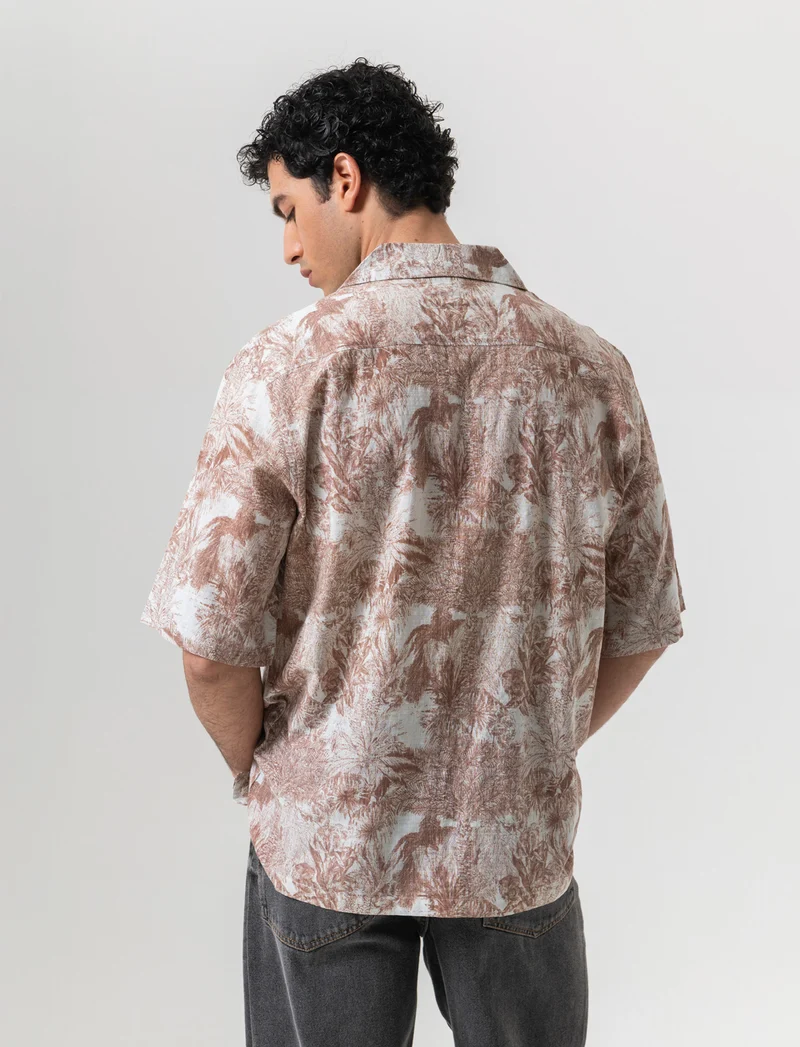 Camicia a fantasia in misto cotone slub da uomo - Beige