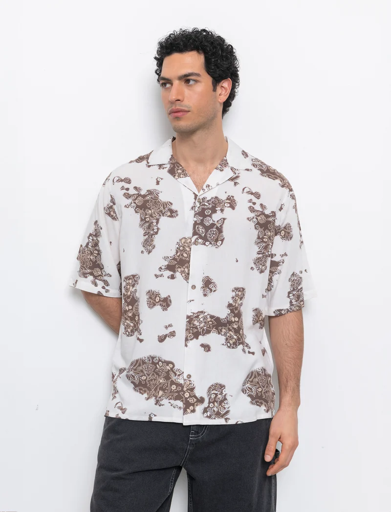 Camicia a fantasia in viscosa da uomo - Beige
