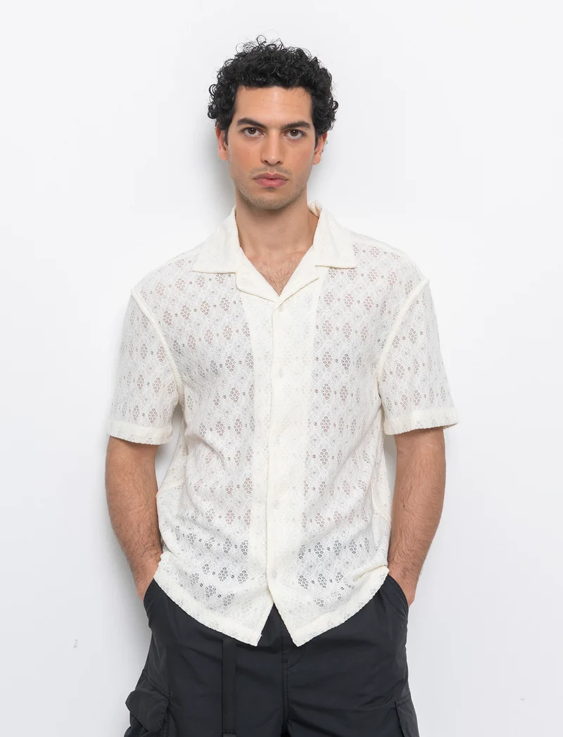 Camicia con struttura aperta da uomo - Bianco