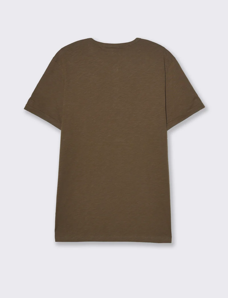 T-shirt in cotone con collo a serafino da uomo - Verde kaki
