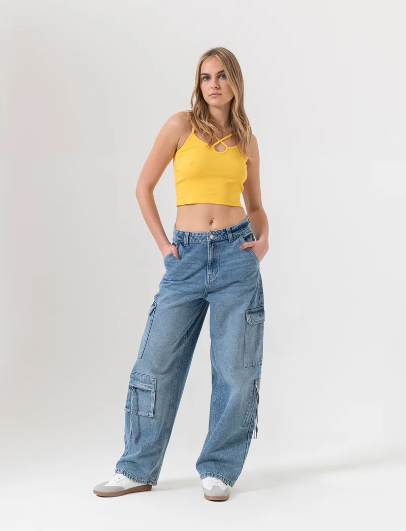 Top a costine da donna - Giallo limone