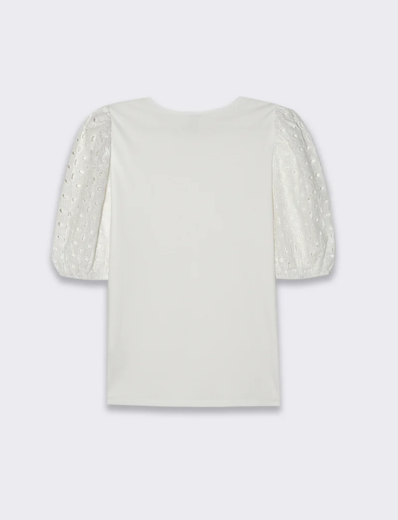 T-shirt con maniche in pizzo da donna - Bianco