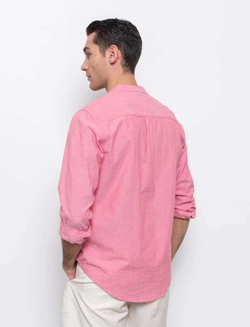 Camicia misto lino effetto melange da uomo - Corallo