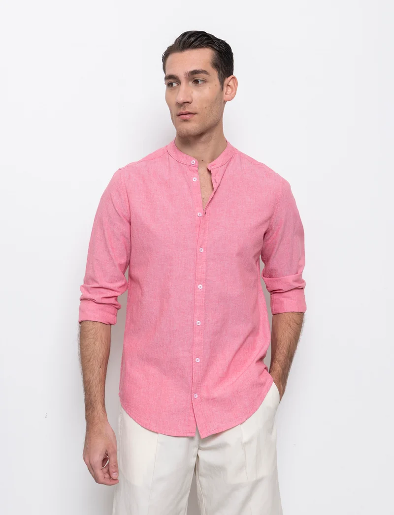 Camicia misto lino effetto melange da uomo - Corallo