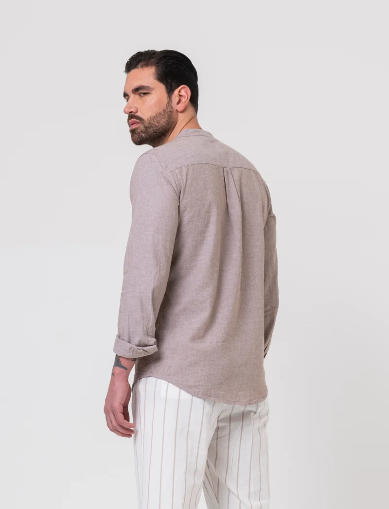 Camicia misto lino effetto melange da uomo - Grigio tortora