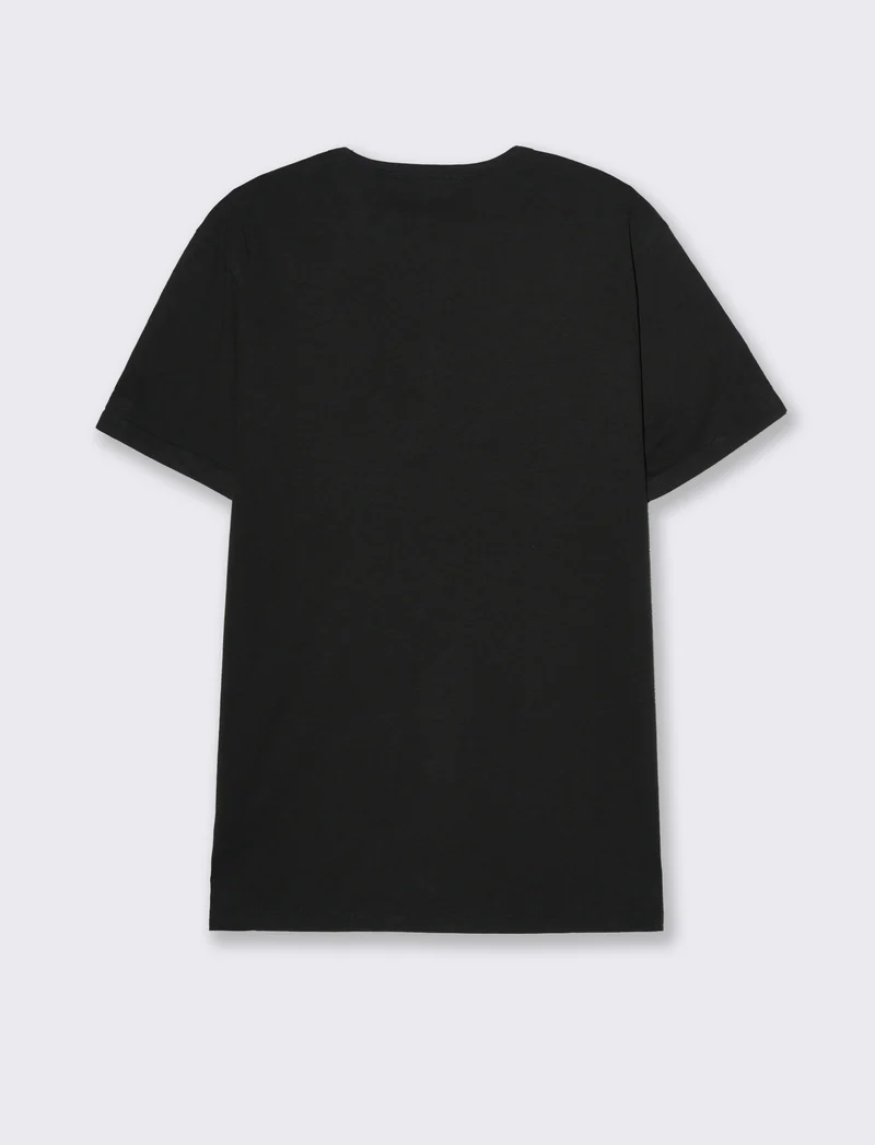 T-shirt in cotone con collo a serafino da uomo - Nero