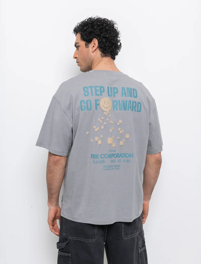 T-shirt boxy fit in cotone con stampe da uomo - Grigio