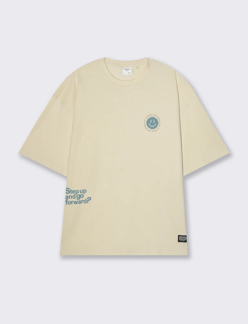 T-shirt boxy fit in cotone con stampe da uomo - Beige ecru
