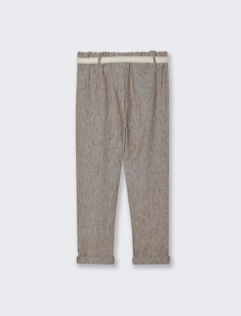 Pantalone con elastico in vita e cintura - Marrone tabacco