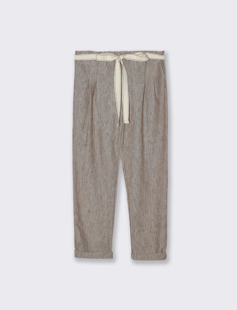 Pantalone con elastico in vita e cintura - Marrone tabacco