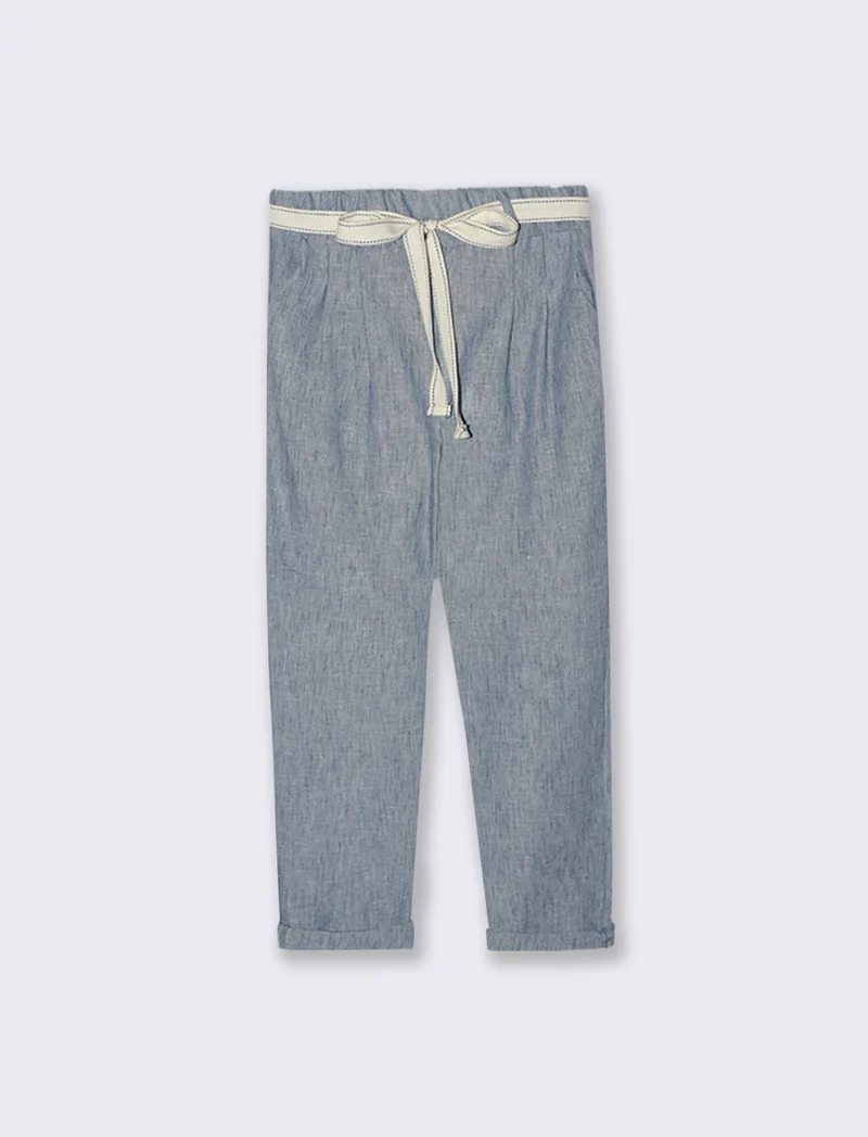 Pantalone con elastico in vita e cintura - Denim