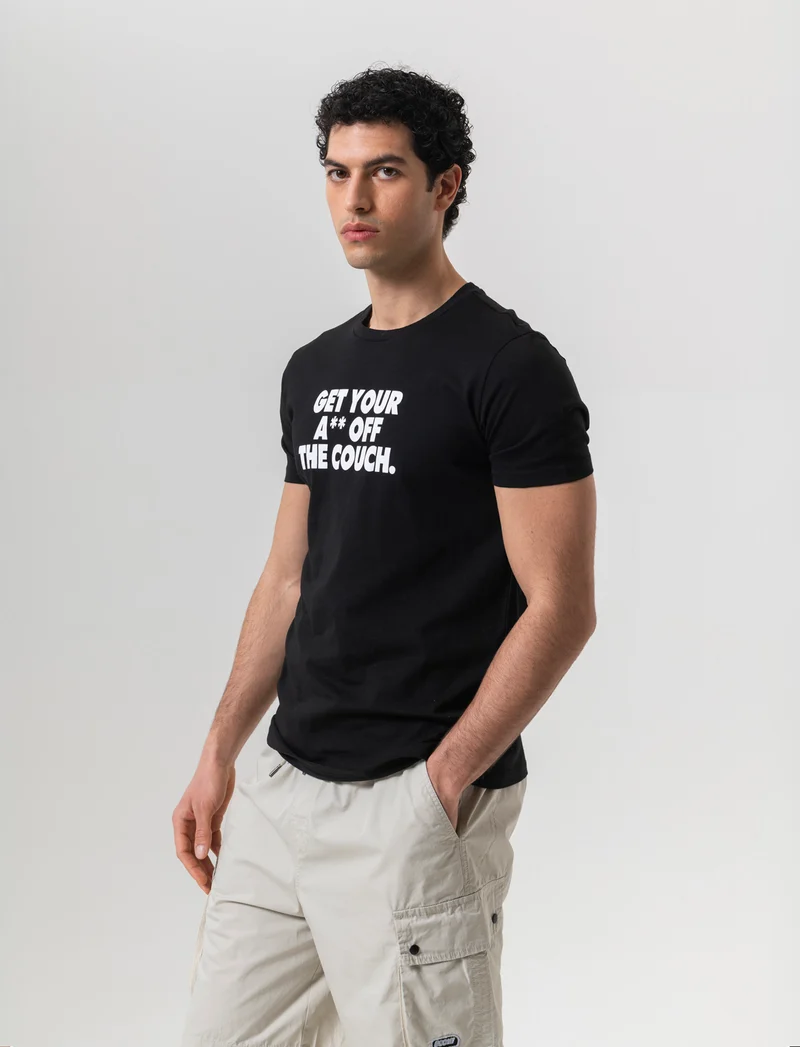 T-shirt in cotone con stampa regular fit da uomo - Nero