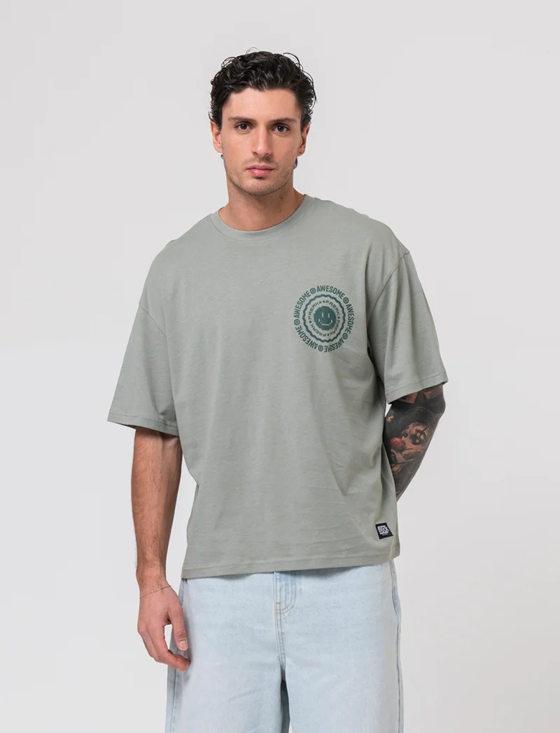 T-shirt boxy fit in cotone con stampe da uomo - Verde