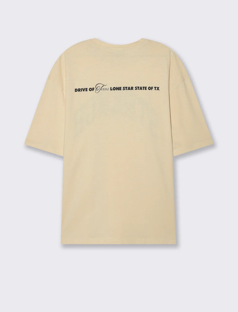T-shirt boxy fit con stampa da uomo - Beige ecru