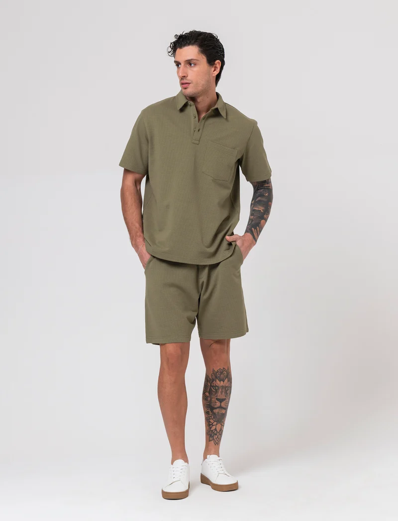 Polo seersucker collo derby da uomo - Verde salvia